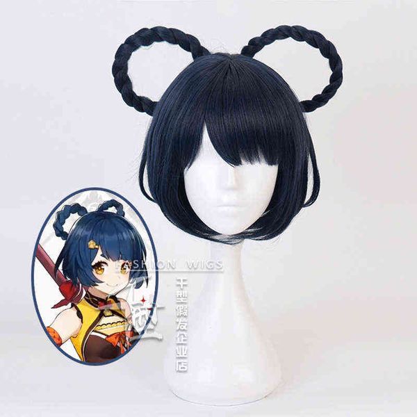 game genshin impact xiangling women dark blue short wig braid cosplay costume heat resistant synthetic hair xiang ling wigs y220512, Black
game genshin impact xiangling women dark blue short wig braid cosplay costume heat resistant synthetic hair xiang ling wigs y220512, Black