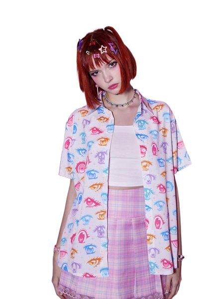 romwe anime allover eyes print blouse u2h6#, White
romwe anime allover eyes print blouse u2h6#, White