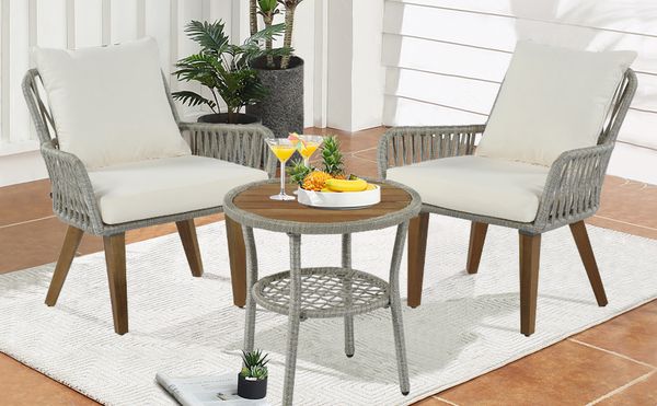 garden sets bistro set woven rope conversation with wood and balcony cushions grey rope beige fabric
garden sets bistro set woven rope conversation with wood and balcony cushions grey rope beige fabric