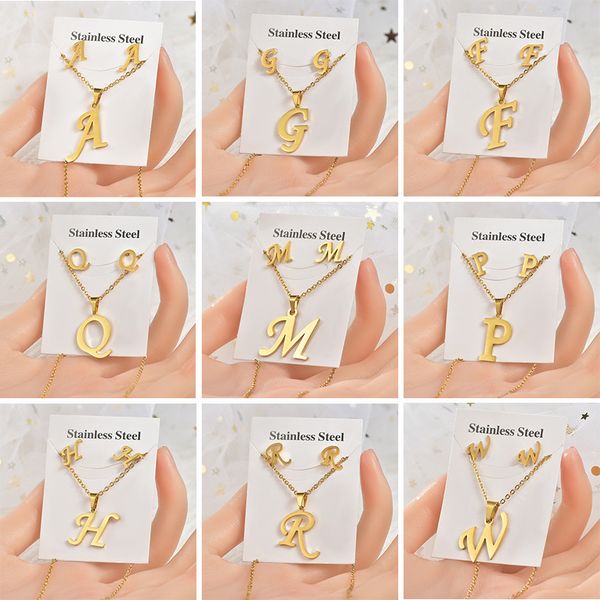 26 english letters titanium jewelry set stainless steel pendant earrings stud necklaces sets gold plated pendant accessories gift for men wo, Silver
26 english letters titanium jewelry set stainless steel pendant earrings stud necklaces sets gold plated pendant accessories gift for men wo, Silver
