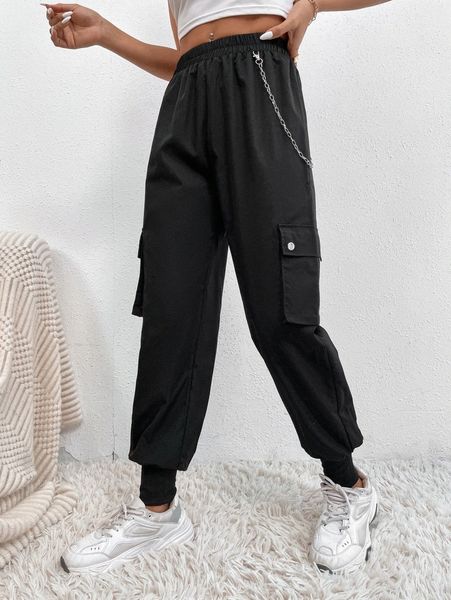 petite chain detail flap pocket cargo pants q4t5#, Black;white
petite chain detail flap pocket cargo pants q4t5#, Black;white