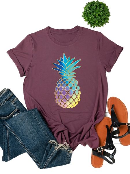 plus pineapple print tee v6ab#, Black