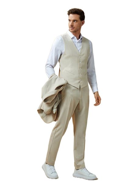 men lapel neck blazer & waistcoat & tailored pants 13dx#, White;black 
men lapel neck blazer & waistcoat & tailored pants 13dx#, White;black