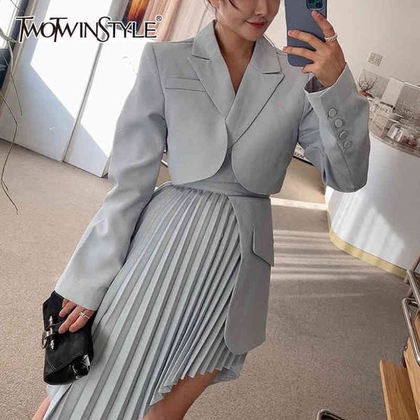 temperament blue two piece set for women notched long sleeve pleated asymmetrical skirt female sets 210423, White
temperament blue two piece set for women notched long sleeve pleated asymmetrical skirt female sets 210423, White