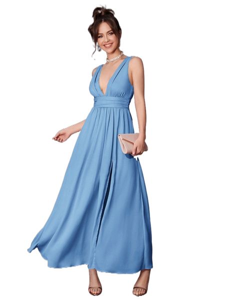 sleeveless split thigh ruched dress t5j3#, Black;gray
sleeveless split thigh ruched dress t5j3#, Black;gray