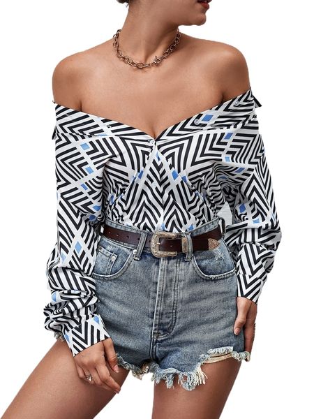 random geo print blouse d4c4#, White