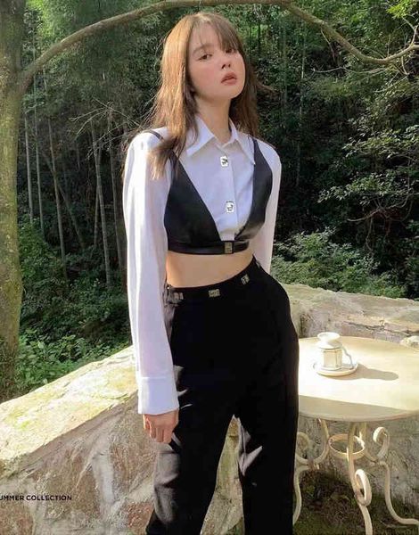women's blouses & shirts grapefruit mm2022 spring lapel long sleeve metal button decoration with pu vest fake two design shirts qrlw, White
women's blouses & shirts grapefruit mm2022 spring lapel long sleeve metal button decoration with pu vest fake two design shirts qrlw, White