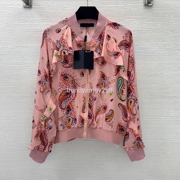 women's jackets 100% silk shirt ruffle stitching pattern printed stand collar jacket baseball jacket thin coat, Black;brown
women's jackets 100% silk shirt ruffle stitching pattern printed stand collar jacket baseball jacket thin coat, Black;brown