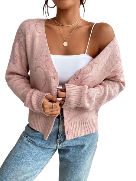 heart pattern drop shoulder cardigan o3il#, White;black 
heart pattern drop shoulder cardigan o3il#, White;black