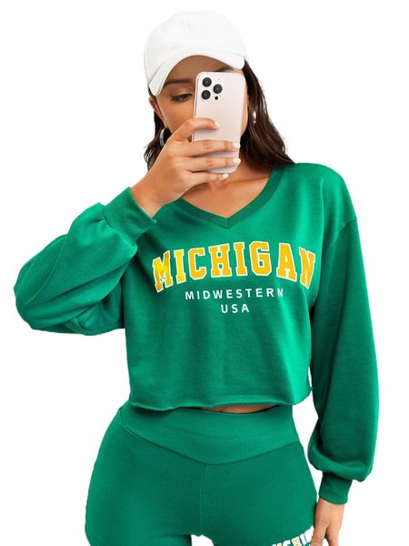 letter graphic drop shoulder crop pullover 31kt#, Black