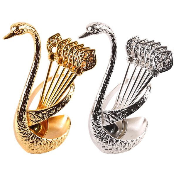 1set stainless steel creative dinnerware set decorative swan base holder with 6 spoons for coffee, fruit,dessert,stirring 2022
1set stainless steel creative dinnerware set decorative swan base holder with 6 spoons for coffee, fruit,dessert,stirring 2022