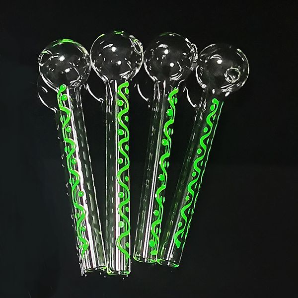 4.1 Inch Length Luminous Green Colors Glass Oil burner Pipes Glow In The Dark Hand Pipe Thickness Glass Great Gifts for Smokers Pyrex Clear Smoking Tubes Accessories