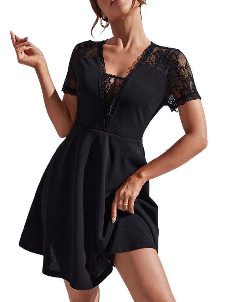 lace trim dress a3bc#, Black;gray 
lace trim dress a3bc#, Black;gray