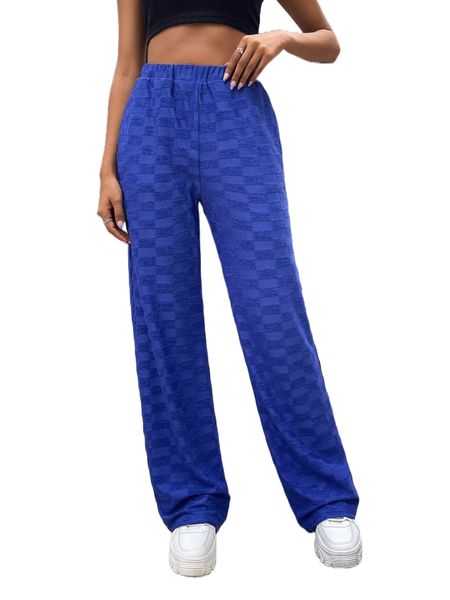 solid textured straight leg pants u822#, Black;white