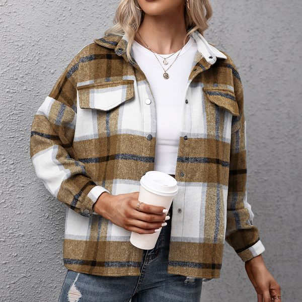 plaid jackets woman loose casual autumn winter turn-down collar single breasted coat warm outerwear fall 2022 shirt jackets, Black;brown
plaid jackets woman loose casual autumn winter turn-down collar single breasted coat warm outerwear fall 2022 shirt jackets, Black;brown