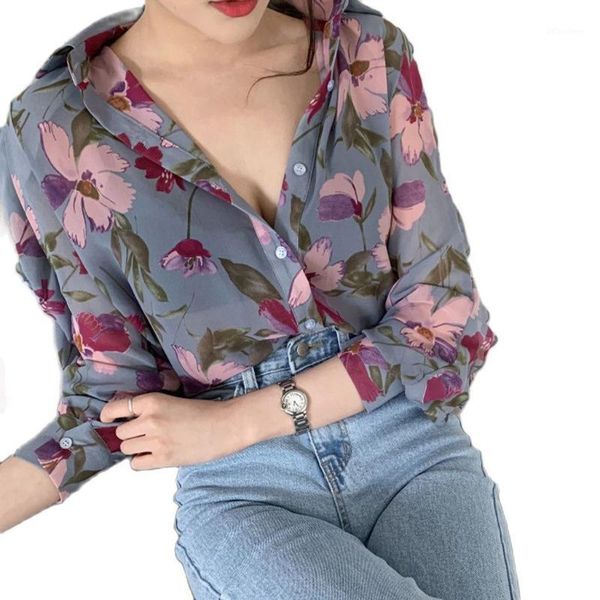 women's blouses & shirts fashion floral print chiffon blouse shirt loose buttons tee casual summer ladies female women long sleeve blu, White
women's blouses & shirts fashion floral print chiffon blouse shirt loose buttons tee casual summer ladies female women long sleeve blu, White