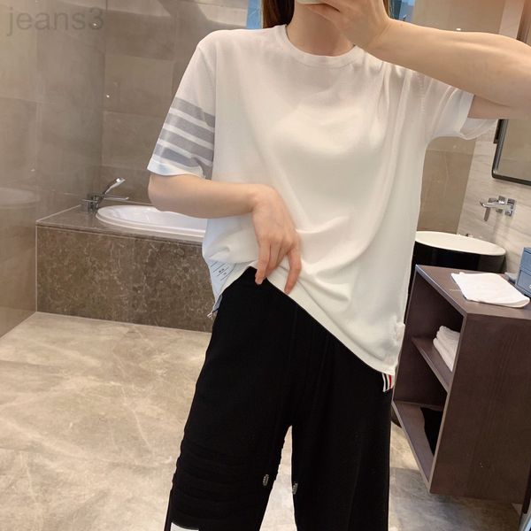 women's t-shirt designer 2022 summer tb college style round neck knitted ice hemp short sleeve casual t-shirt loose women's bottom, White
women's t-shirt designer 2022 summer tb college style round neck knitted ice hemp short sleeve casual t-shirt loose women's bottom, White