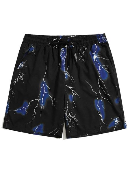 romwe guys lightning print shorts d4iz#, White;black