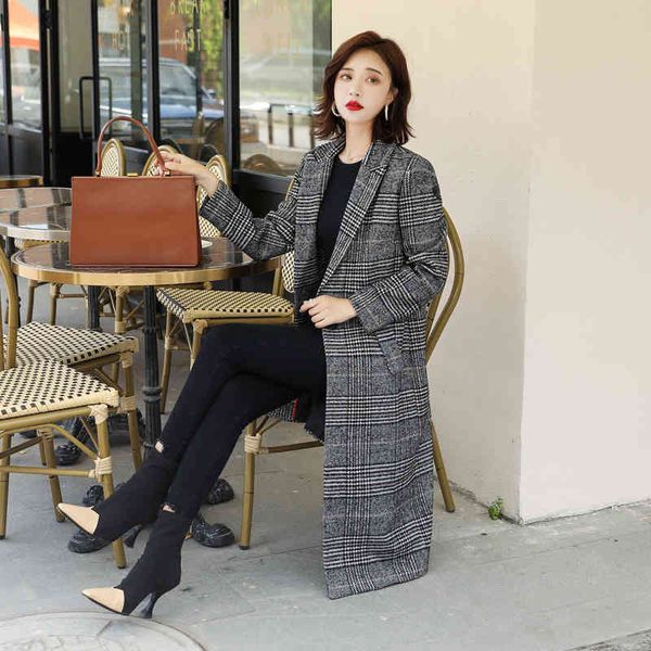 women's wool & blends spring woolen coat women's korean version thickened long thousand bird check knee fashion loose hjht, Black
women's wool & blends spring woolen coat women's korean version thickened long thousand bird check knee fashion loose hjht, Black