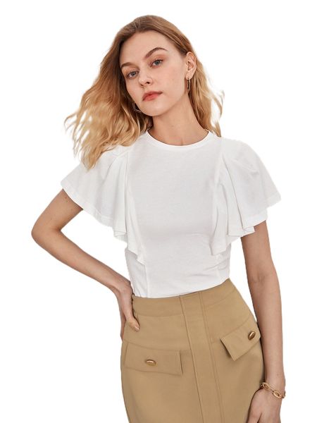 solid butterfly sleeve tee p6ii#, White 
solid butterfly sleeve tee p6ii#, White