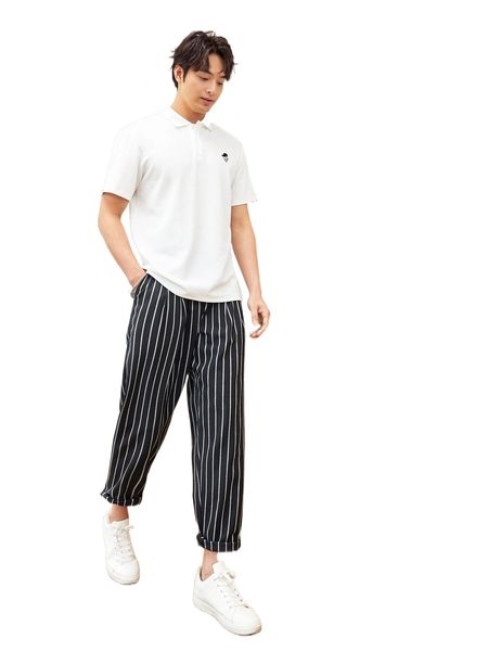 men vertical striped drawstring waist pants y00w#, Black
men vertical striped drawstring waist pants y00w#, Black