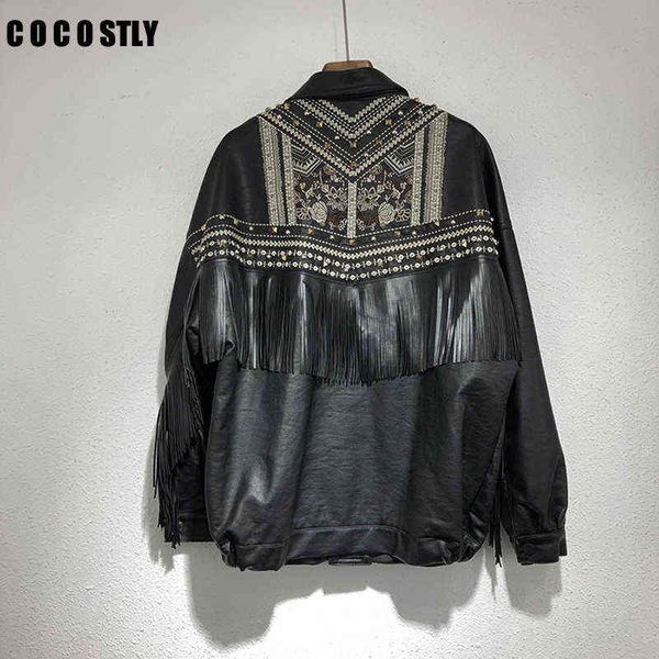 new leather jacket women coat embroidery rivet tassel pu short leather jacket loose motorcycle jacket ladies j220727, Black
new leather jacket women coat embroidery rivet tassel pu short leather jacket loose motorcycle jacket ladies j220727, Black
