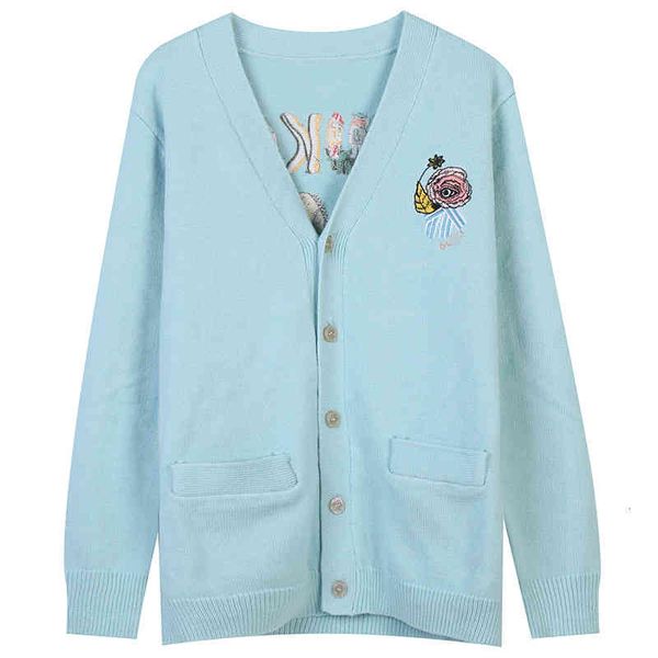 women's sweaters 21 autumn and winter eyes seahorse embroidery light blue loose v-neck long sleeve knitted cardigan couple coat women&#, White;black
women's sweaters 21 autumn and winter eyes seahorse embroidery light blue loose v-neck long sleeve knitted cardigan couple coat women&#, White;black