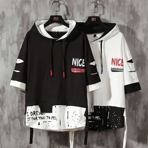 men ribben hoodies summer male fashion short sleeve hoodies men's hoodies tshirt color splice hooded tshirt street style 201130, Black
men ribben hoodies summer male fashion short sleeve hoodies men's hoodies tshirt color splice hooded tshirt street style 201130, Black