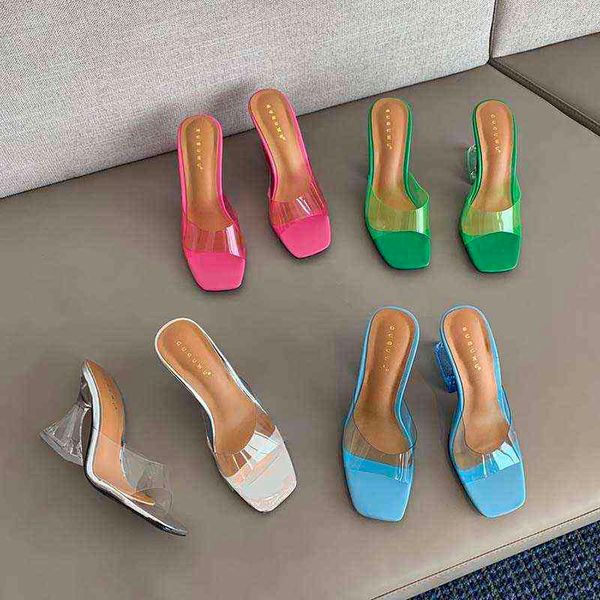 slippers fashion women open toe pvc transparent sandals slides thick high heels pink green blue silver summer casual pump 220328, Black
slippers fashion women open toe pvc transparent sandals slides thick high heels pink green blue silver summer casual pump 220328, Black
