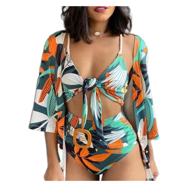 women's swimwear women spaghetti strap floral print knotted bikini set with cover up swimsuit three-pieces beachwear, White;black
women's swimwear women spaghetti strap floral print knotted bikini set with cover up swimsuit three-pieces beachwear, White;black