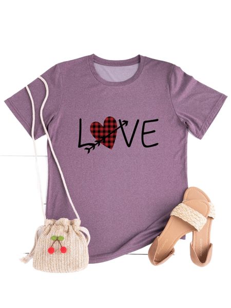 plus letter & heart print tee t4k4#, Black