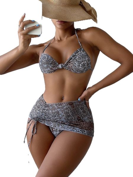 3pack allover floral print knot bust bikini swimsuit & beach skirt a35i#, White;black
3pack allover floral print knot bust bikini swimsuit & beach skirt a35i#, White;black