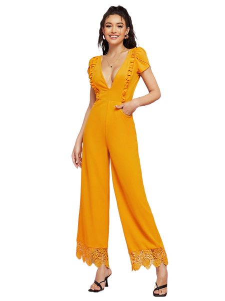 x christian herrera ruffle trim slant pocket plunging neck guipure lace jumpsuit t2ez#, Black;white
x christian herrera ruffle trim slant pocket plunging neck guipure lace jumpsuit t2ez#, Black;white