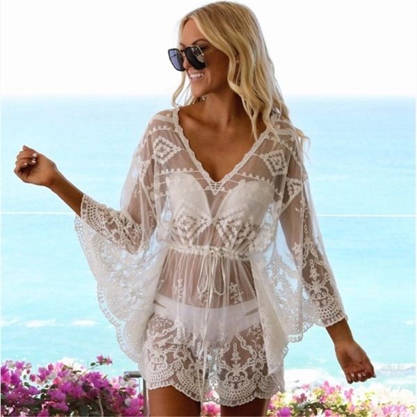 women lace embroidered pareo beach cover up saida de praia tunic summer dress beach bikini cover up swimsuit kaftan swim wear t200416, White;black
women lace embroidered pareo beach cover up saida de praia tunic summer dress beach bikini cover up swimsuit kaftan swim wear t200416, White;black