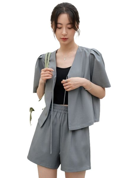 dazy-less puff sleeve knot front & shorts q0v8#, White
dazy-less puff sleeve knot front & shorts q0v8#, White