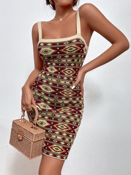 geometric pattern cami sweater dress u4h4#, White;black