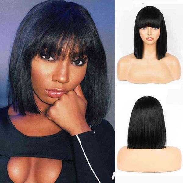 short bob straight wigs with bangs for woman synthetic white shoulder length suitable cosplay party daily use 220525, Black
short bob straight wigs with bangs for woman synthetic white shoulder length suitable cosplay party daily use 220525, Black