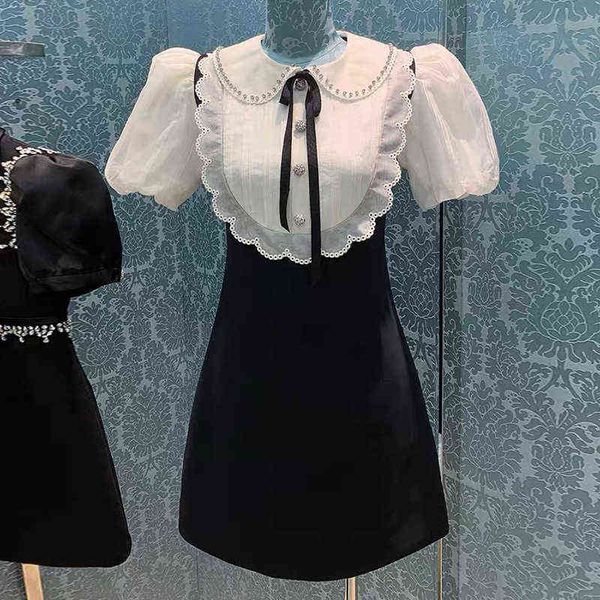 dress summer new style bubble sleeve skirt baby collar beaded diamond bow waist, Black
dress summer new style bubble sleeve skirt baby collar beaded diamond bow waist, Black