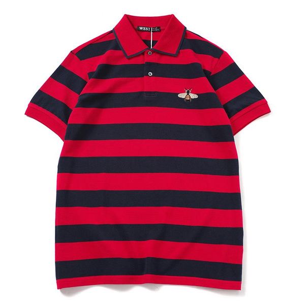 men's polos high novelty 2022 embroidered bee striped collar ufo crown casual shirts shirt skateboard cotton tee 044, White;black
