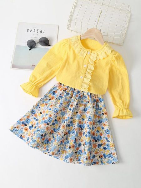 toddler girls eyelet embroidery trim flounce sleeve & floral print skirt she, White
toddler girls eyelet embroidery trim flounce sleeve & floral print skirt she, White