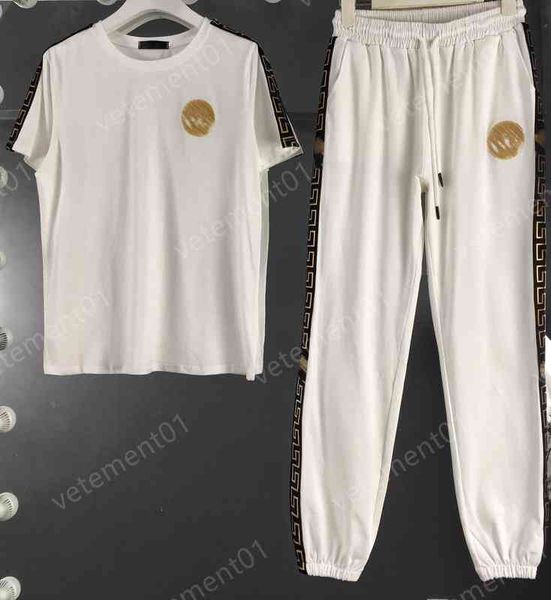 womens two piece pants round neck short sleeve t-shirt with fashion brand stripe patchwork pants 2 piece sets luxury designer tracksuits, White
womens two piece pants round neck short sleeve t-shirt with fashion brand stripe patchwork pants 2 piece sets luxury designer tracksuits, White
