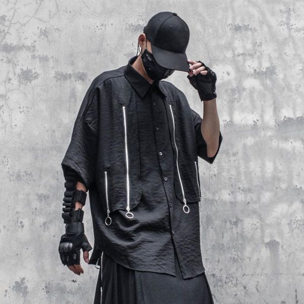 men's casual shirts zipper fake two oversized loose techwear tee men harajuku short sleeve shirt streetwearmen's, White;black
men's casual shirts zipper fake two oversized loose techwear tee men harajuku short sleeve shirt streetwearmen's, White;black