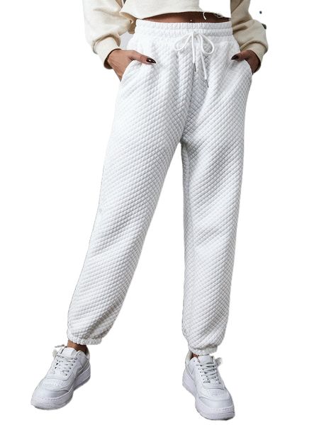 quilted slant pocket drawstring waist sweatpants 59de#, Black;white