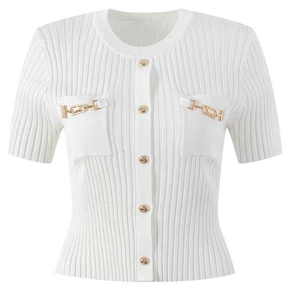 women's knits tees french temperament slim fit elastic short sleeved women's clothing spring and summer horseshoe chain metal butt, White
women's knits tees french temperament slim fit elastic short sleeved women's clothing spring and summer horseshoe chain metal butt, White