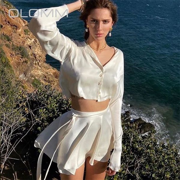 2020 summer new women high waist lace-up short skirt long-sleeved cardigan two-piece casual suit female lj201119, White
2020 summer new women high waist lace-up short skirt long-sleeved cardigan two-piece casual suit female lj201119, White