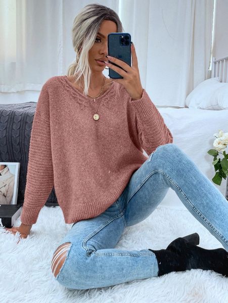 drop shoulder solid sweater v2n9#, White;black
drop shoulder solid sweater v2n9#, White;black