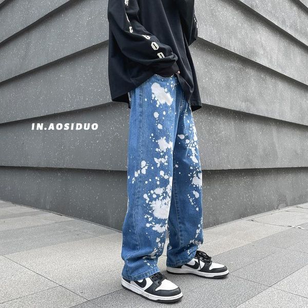men's jeans men's high street splash-ink winter straight jean pants men casual denim hip hop baggy trousers, Blue
men's jeans men's high street splash-ink winter straight jean pants men casual denim hip hop baggy trousers, Blue
