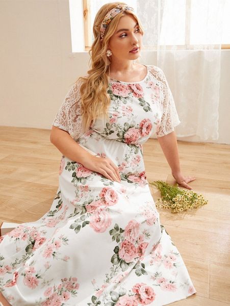 plus floral contrast lace a-line dress v3vm#, Black
plus floral contrast lace a-line dress v3vm#, Black