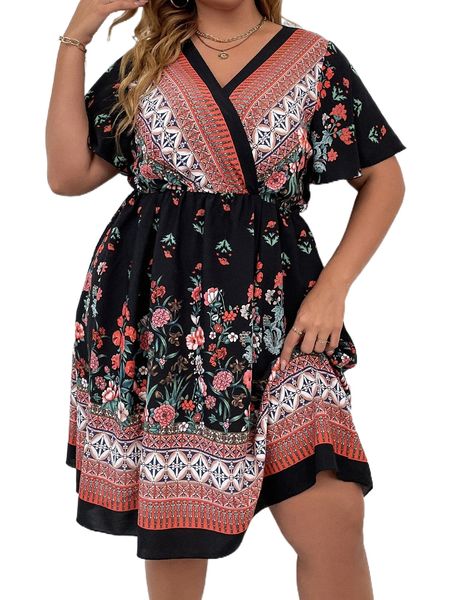 plus floral & geo print butterfly sleeve dress f9i1#, Black
plus floral & geo print butterfly sleeve dress f9i1#, Black