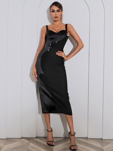 split hem cami dress h2nh#, Black;gray